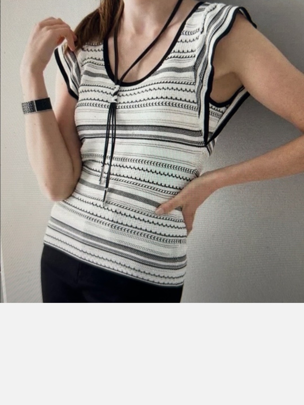 White House Black Market Black & White Striped Knit Flutter Sleeve Top